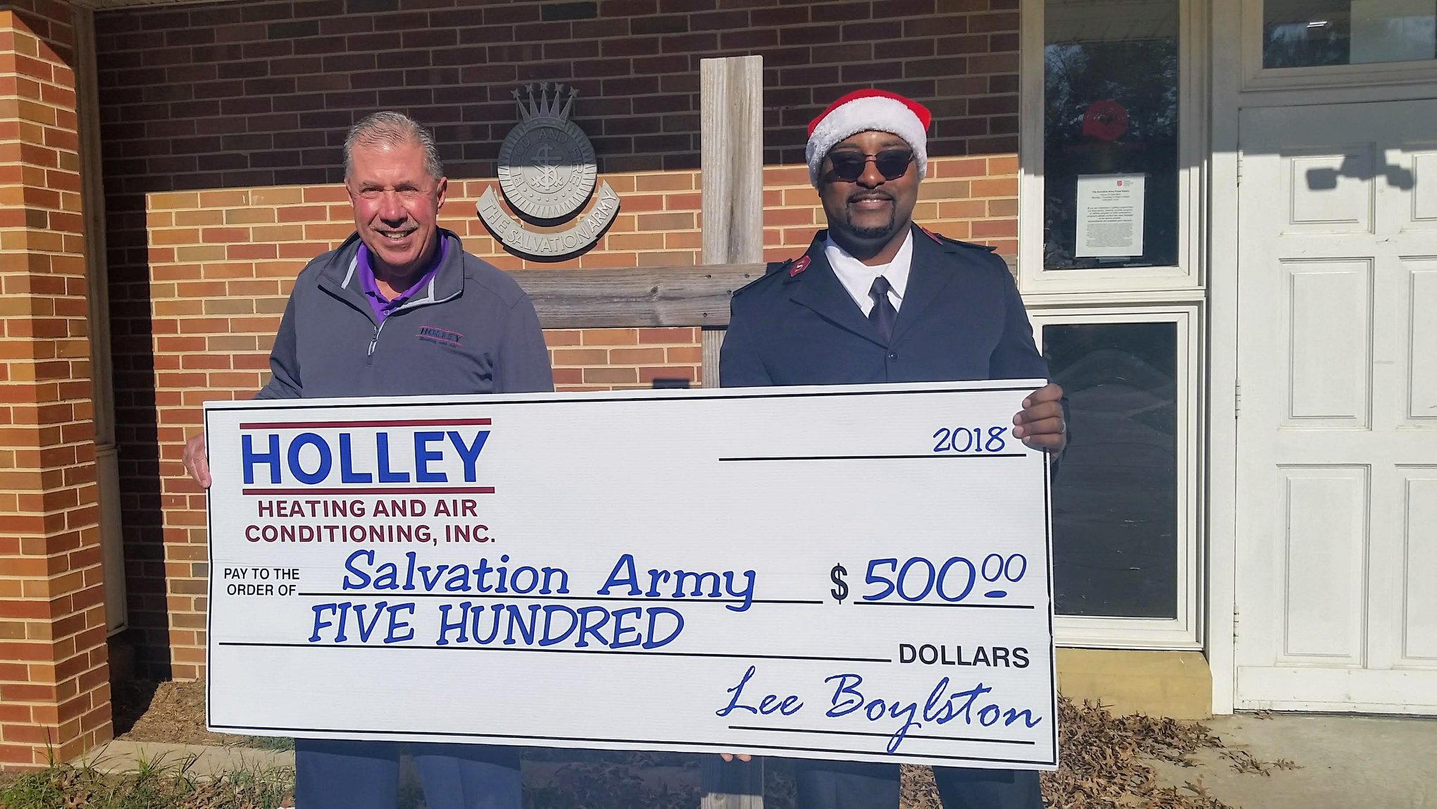 Salvation Army of Aiken Receives Holley Heating Donation for 2018 Red Kettle Drive